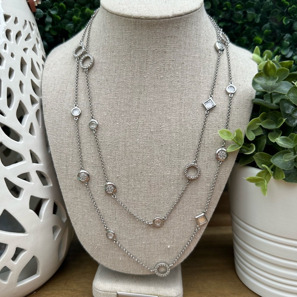 Lia Sophia Station Silver Necklace with Geometric Charms